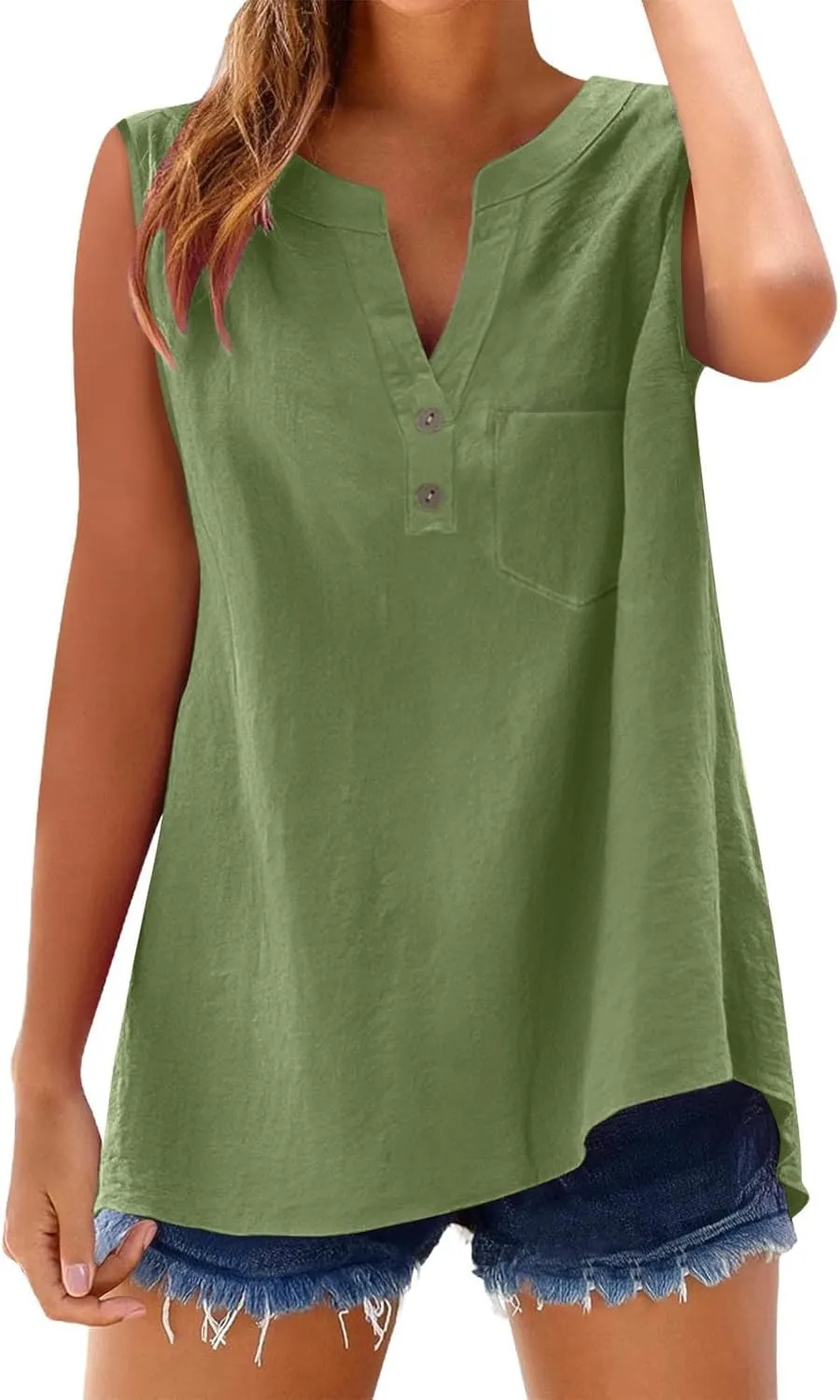 TARIENDY Tank Top for Women Loose Fit V Neck Sleeveless Shirts Trendy 2025 Button Down Beach Vacation Outfits with Pocket