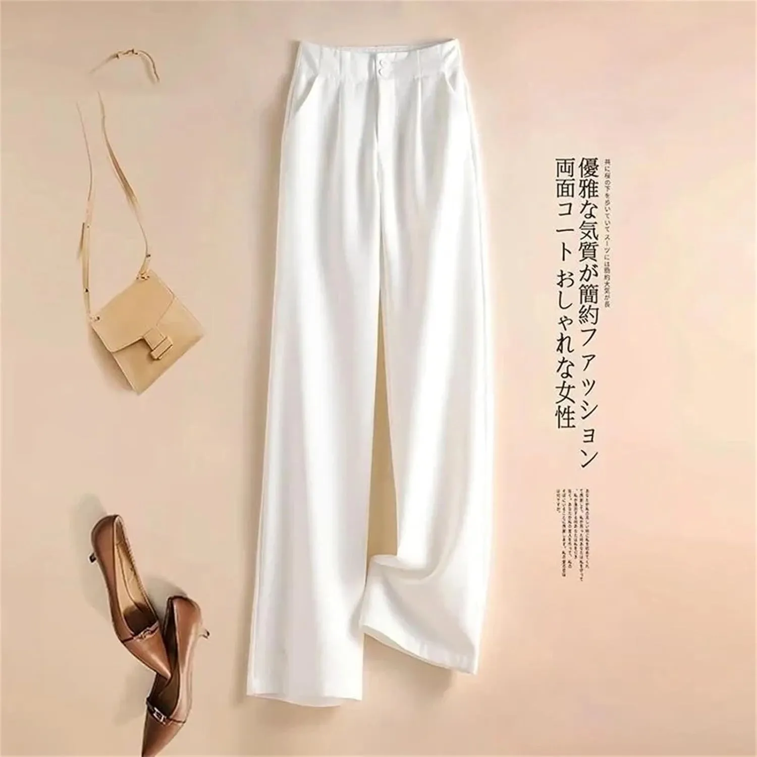 Women’s Chiffon High Waist Wide-Leg Pants Loose Fit Year-Round Office Casual Trousers