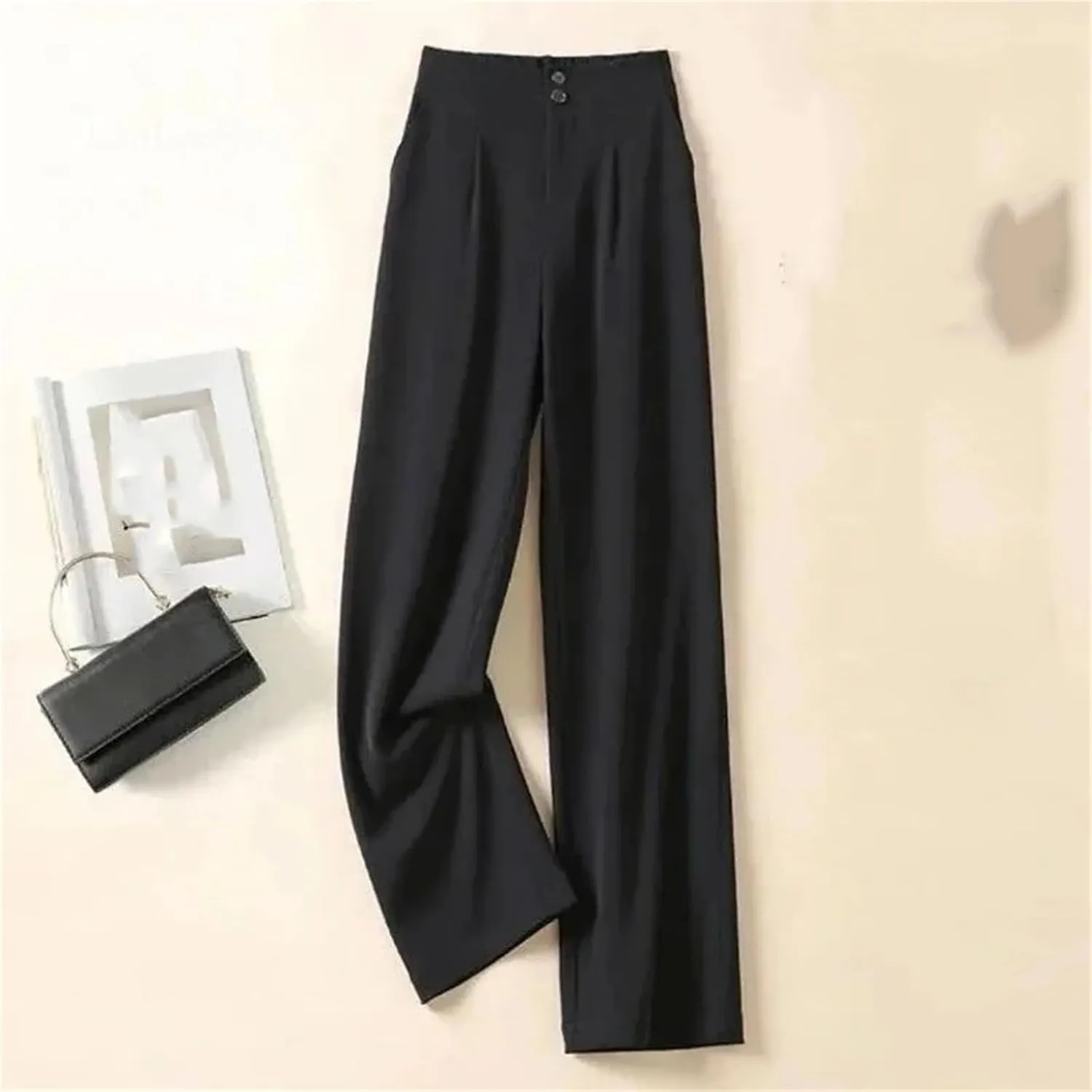 Women’s Chiffon High Waist Wide-Leg Pants Loose Fit Year-Round Office Casual Trousers