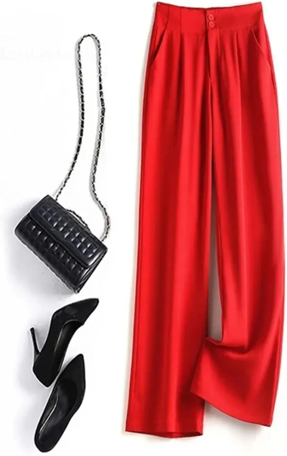 Women’s Chiffon High Waist Wide-Leg Pants Loose Fit Year-Round Office Casual Trousers