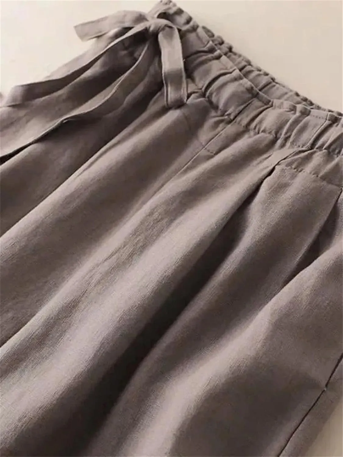 Women’s Cotton Linen Vintage Straight Leg Pants Elastic Waist Casual Year-Round Trousers
