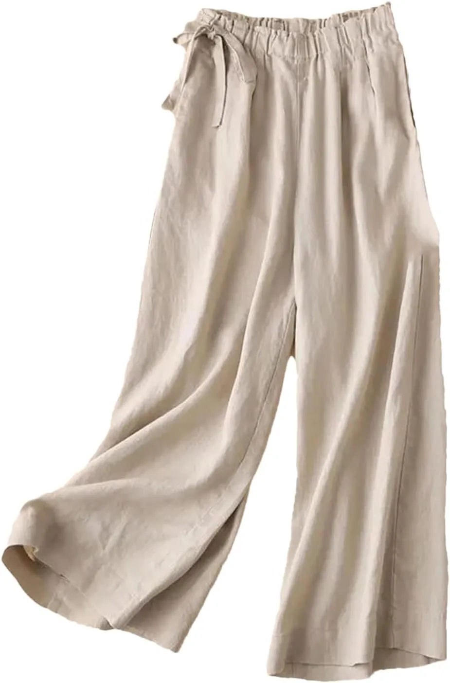 Women’s Cotton Linen Vintage Straight Leg Pants Elastic Waist Casual Year-Round Trousers
