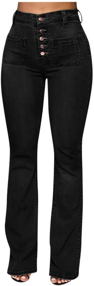 Womens High Waisted Jeans Flare Stretch Boyfriend Bootcut Casual Denim Pants Butt Lifting Slim Fit Trendy Trousers