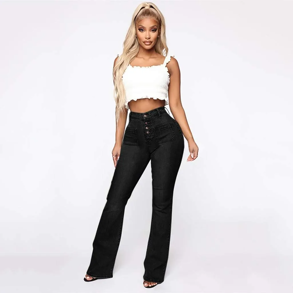 Womens High Waisted Jeans Flare Stretch Boyfriend Bootcut Casual Denim Pants Butt Lifting Slim Fit Trendy Trousers
