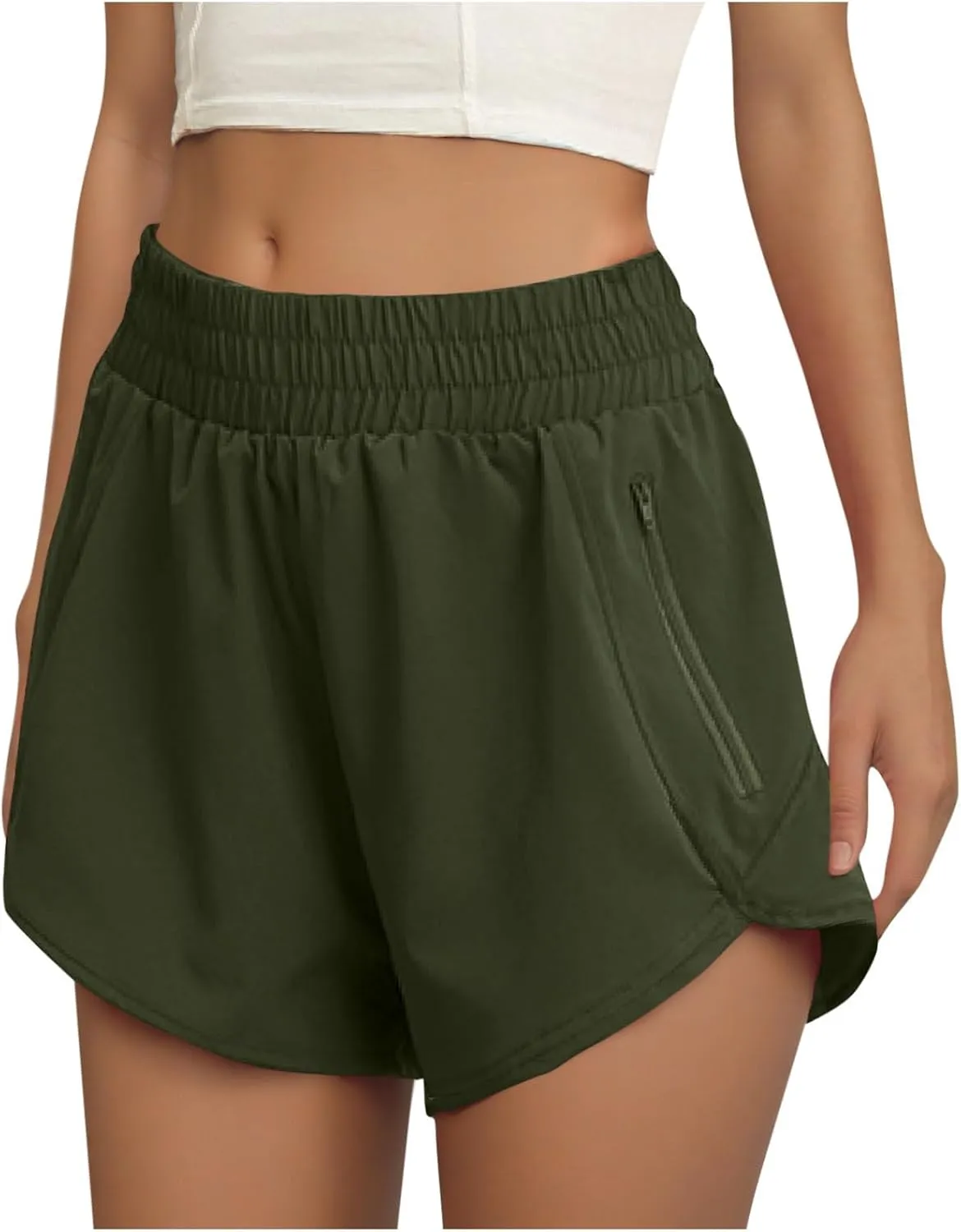 Women's Quick Dry Running Shorts Summer High Waisted Dolphin Athletic Jogger Shorts Lightweight with Zipper Pocket