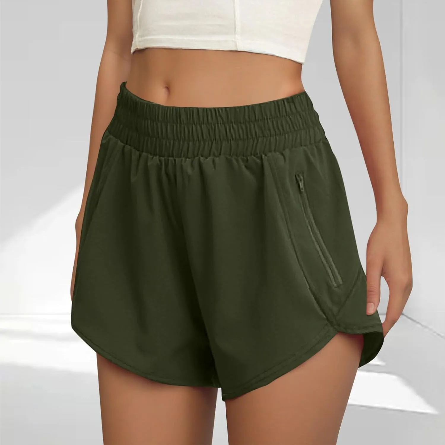 Women's Quick Dry Running Shorts Summer High Waisted Dolphin Athletic Jogger Shorts Lightweight with Zipper Pocket