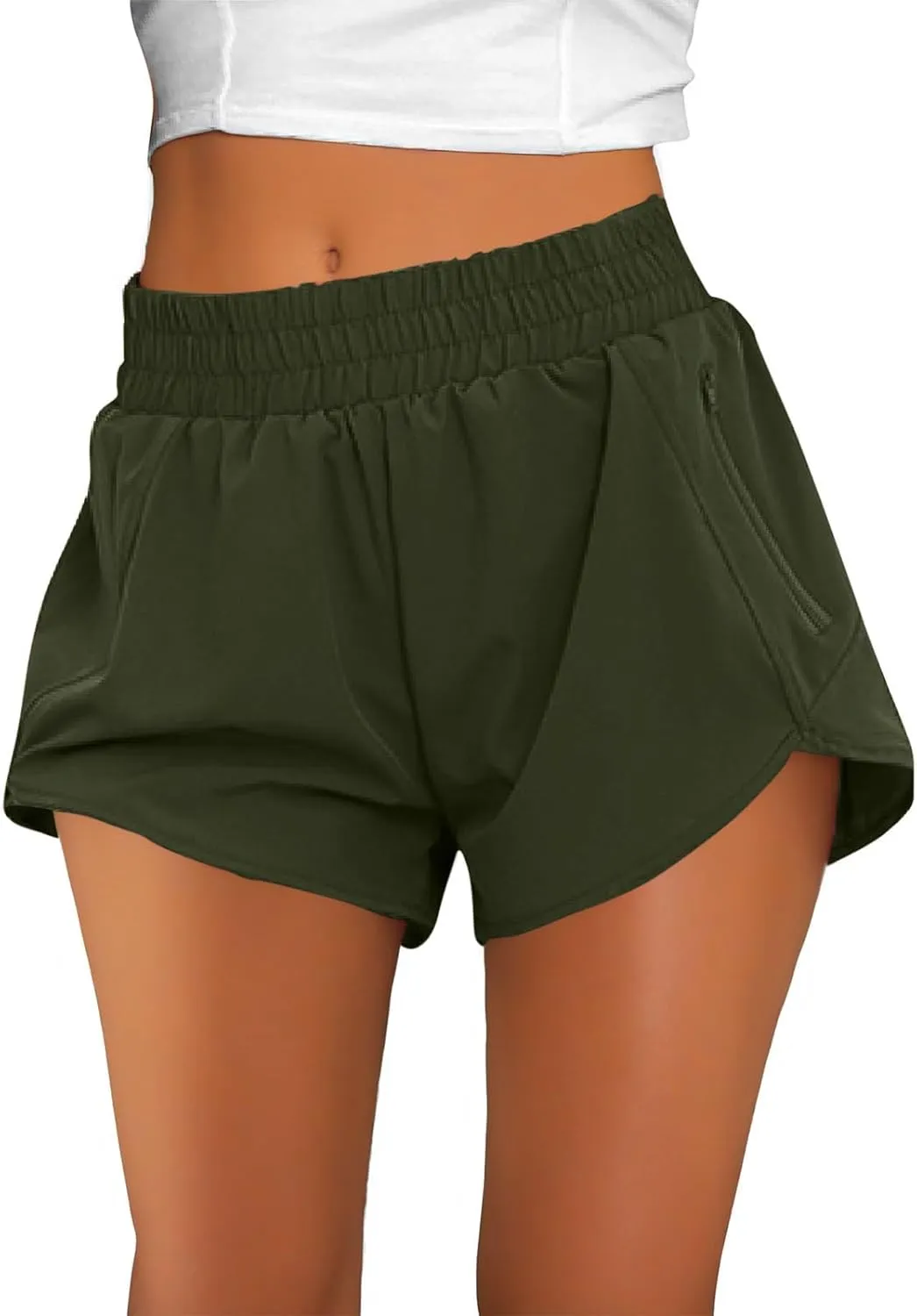 Women's Quick Dry Running Shorts Summer High Waisted Dolphin Athletic Jogger Shorts Lightweight with Zipper Pocket