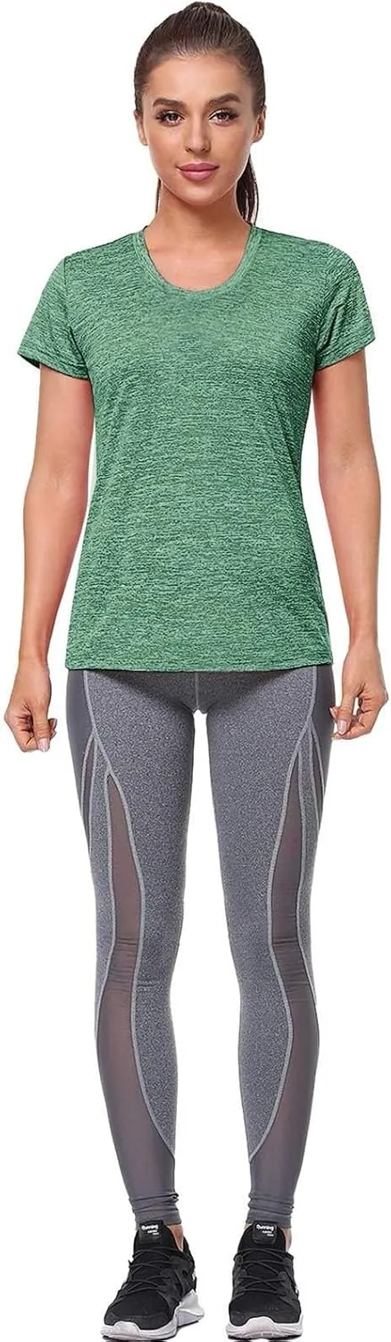 Womens Short Sleeve Athletic T-Shirt Moisture Wicking Sports V-Neck Tee Gym Yoga Running Stretch Quick Dry Tunic Tops