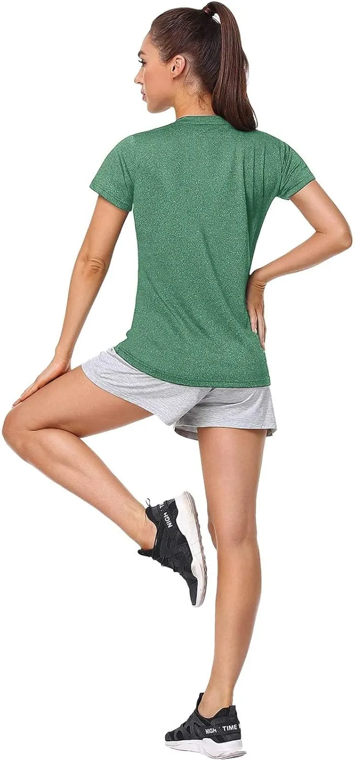 Womens Short Sleeve Athletic T-Shirt Moisture Wicking Sports V-Neck Tee Gym Yoga Running Stretch Quick Dry Tunic Tops