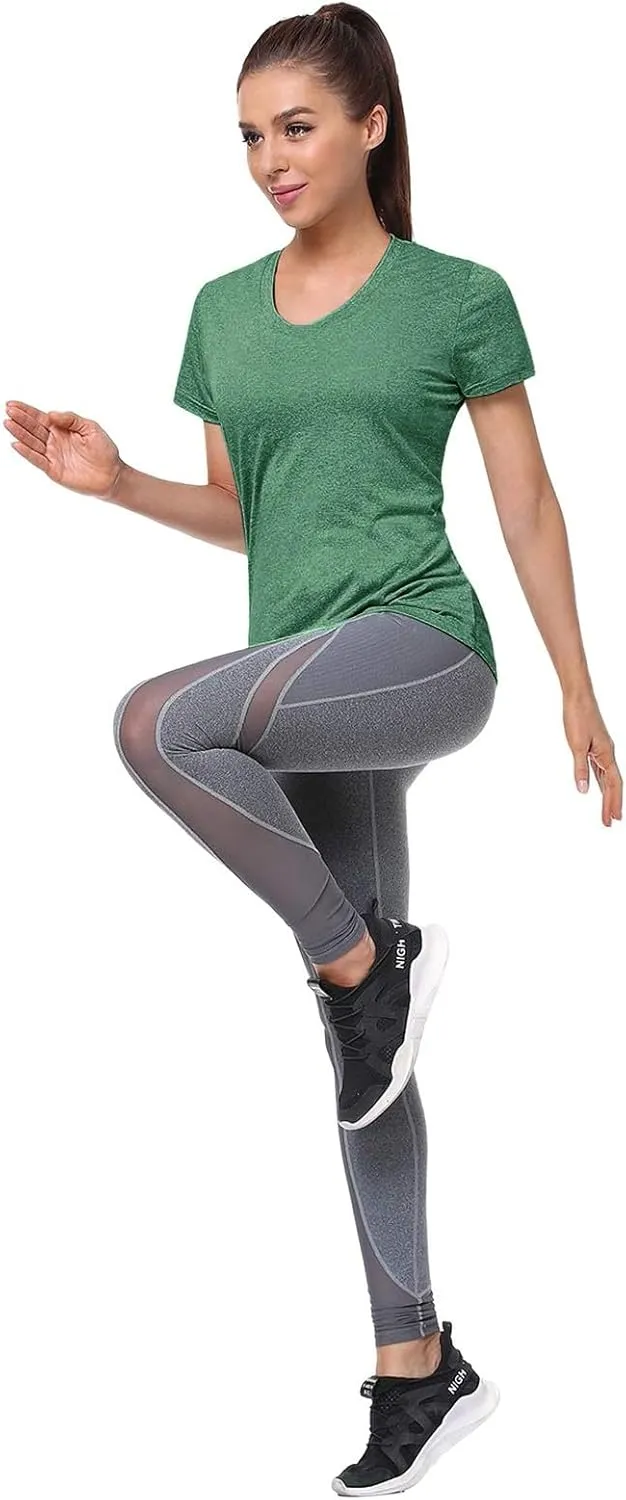 Womens Short Sleeve Athletic T-Shirt Moisture Wicking Sports V-Neck Tee Gym Yoga Running Stretch Quick Dry Tunic Tops
