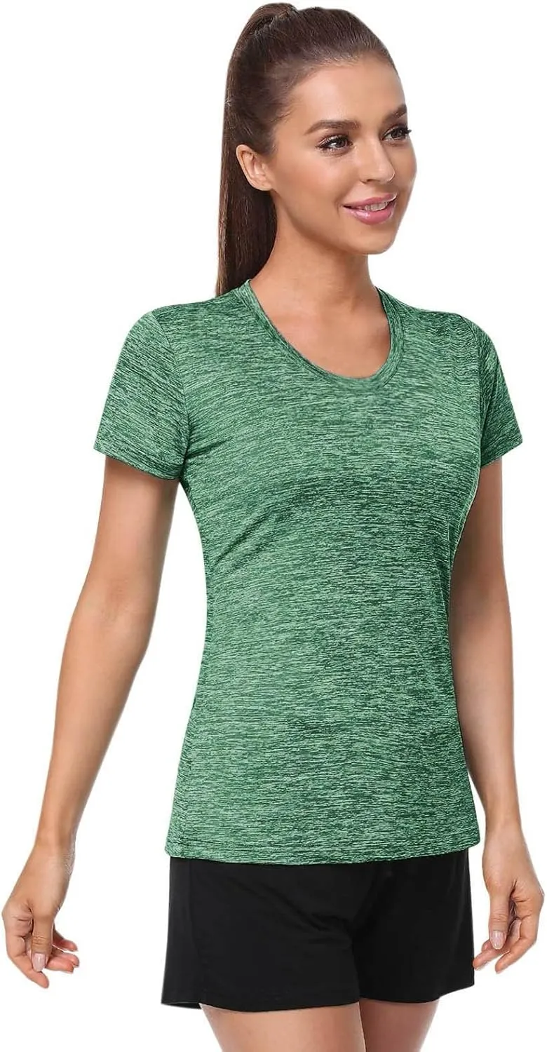Womens Short Sleeve Athletic T-Shirt Moisture Wicking Sports V-Neck Tee Gym Yoga Running Stretch Quick Dry Tunic Tops