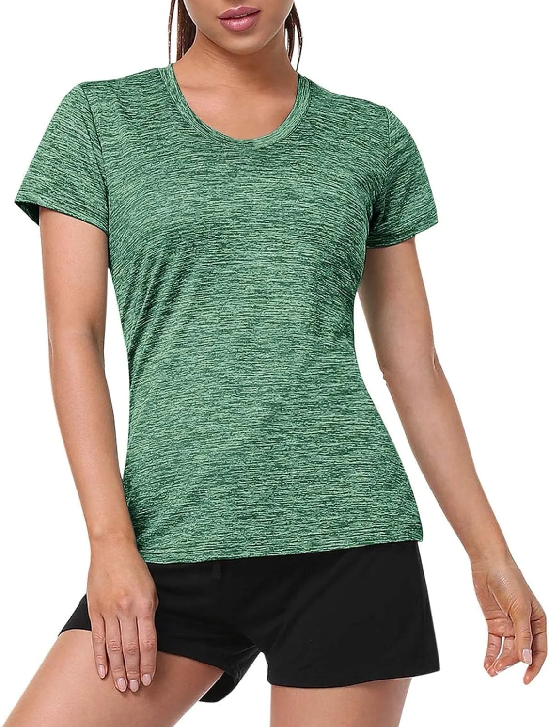Womens Short Sleeve Athletic T-Shirt Moisture Wicking Sports V-Neck Tee Gym Yoga Running Stretch Quick Dry Tunic Tops