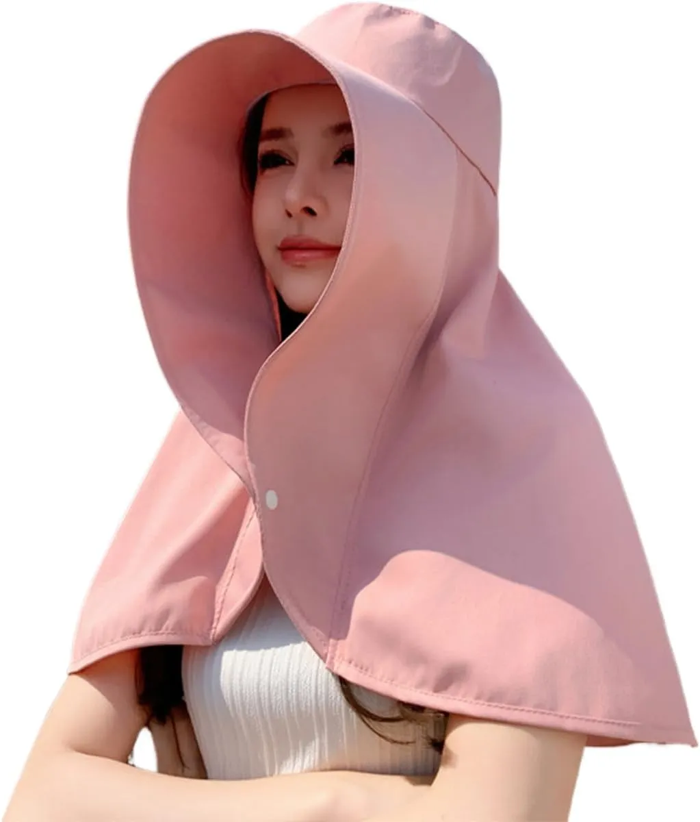 Women's Wide Brim Shawl Sun Hat with Neck Cover, Hiking and Climbing Travel Sun Hat, Summer Protection Beach