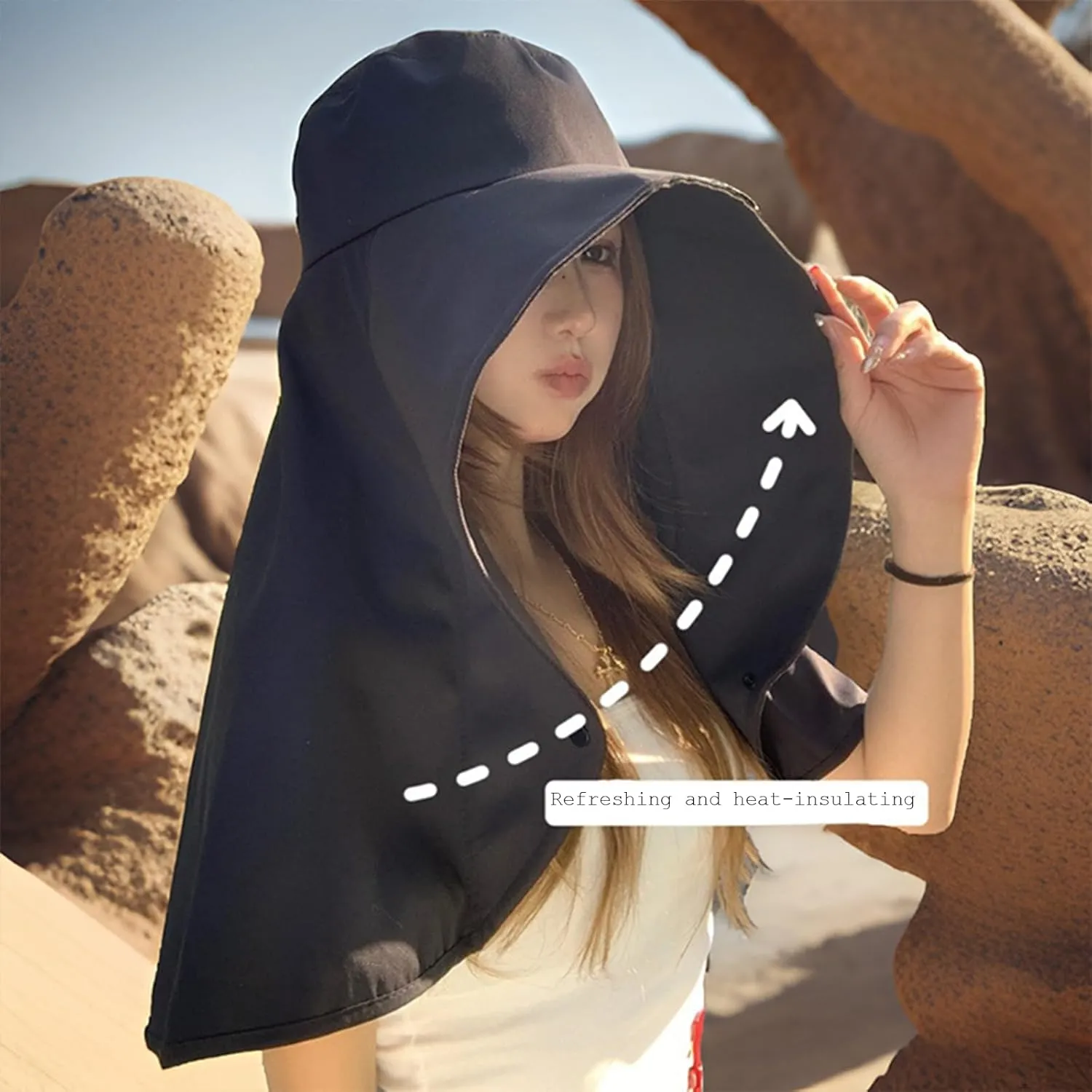 Women's Wide Brim Shawl Sun Hat with Neck Cover, Hiking and Climbing Travel Sun Hat, Summer Protection Beach