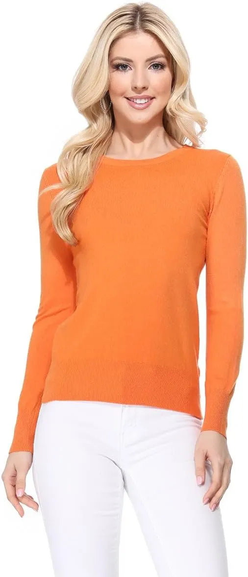 YEMAK Women's Knit Sweater Pullover – Long Sleeve Crewneck Basic Classic Casual Knitted Soft Lightweight T-Shirt Top