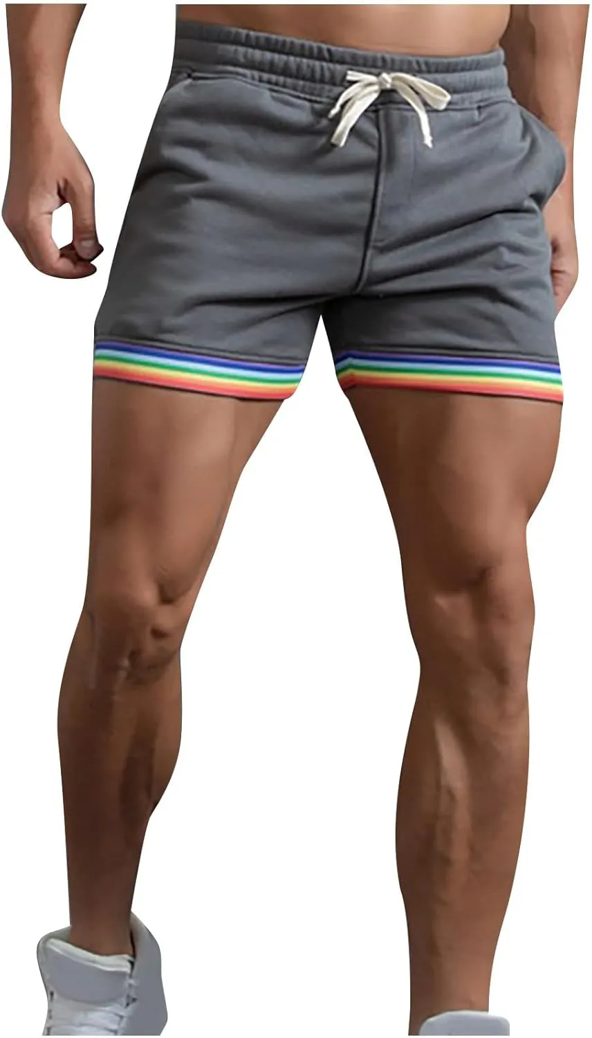 Zeiyignr Mens Rainbow Striped Sweat Shorts Casual Fitness Running Shorts Cotton Workout Gym Jogger Lounge Shorts with Pockets
