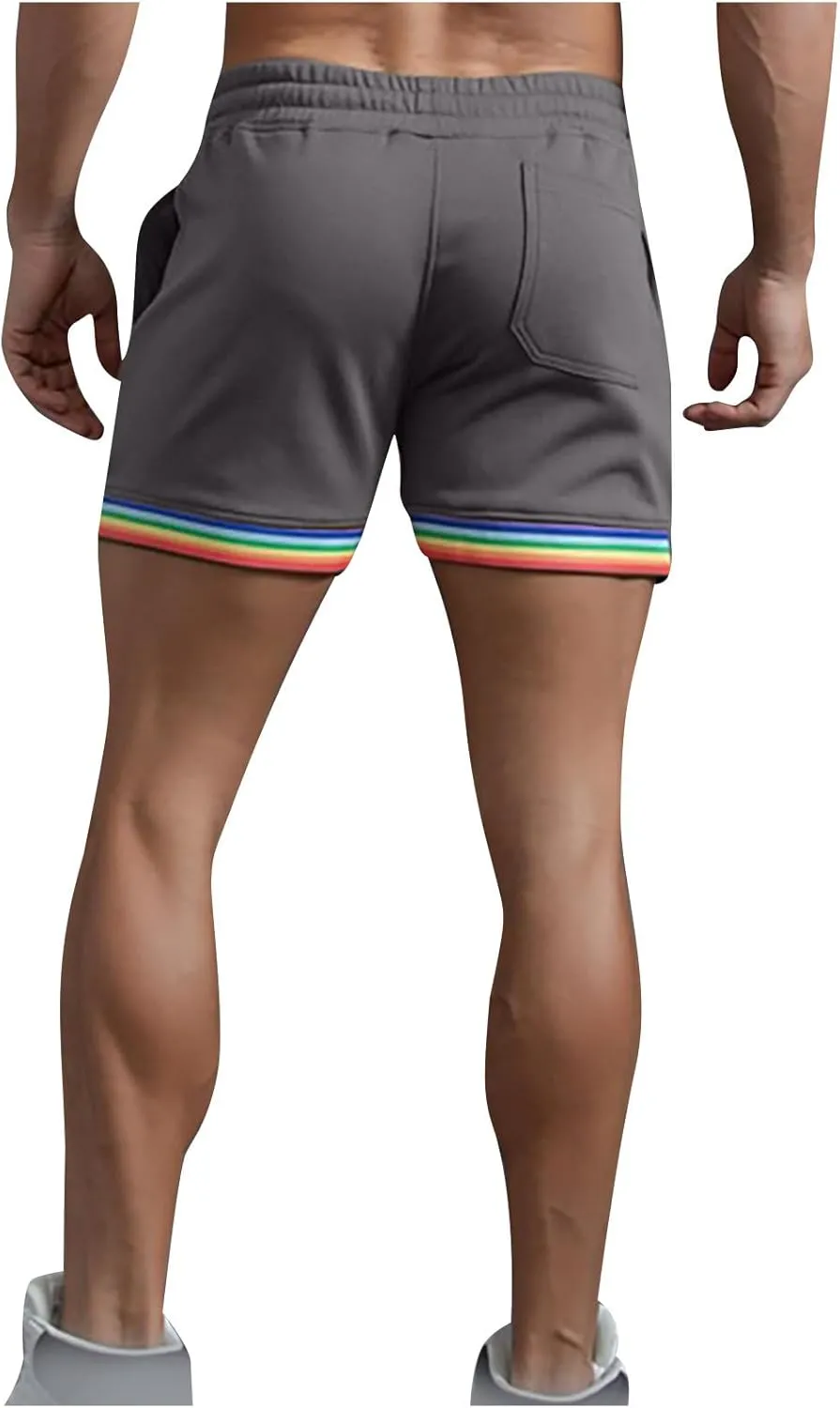 Zeiyignr Mens Rainbow Striped Sweat Shorts Casual Fitness Running Shorts Cotton Workout Gym Jogger Lounge Shorts with Pockets